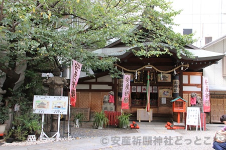 露天神社・水天宮 金刀比羅宮 お社と安産祈願の幟の様子