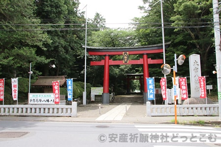 大宮八幡宮 表参道側の鳥居（一之鳥居）と境内入口の様子